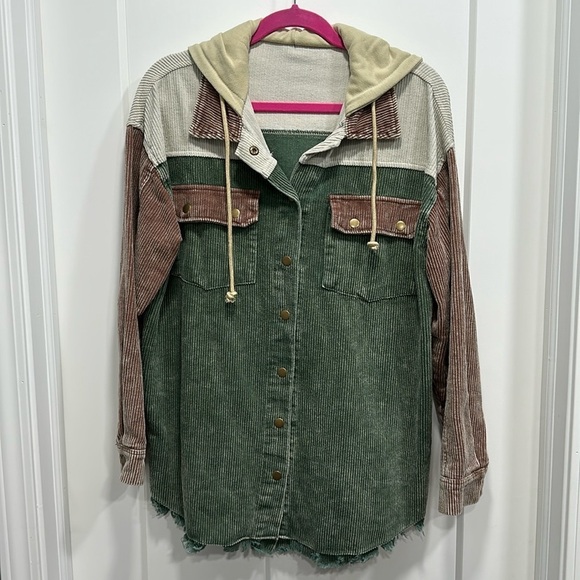 Corduroy Hoodie Shacket Size Large - Picture 1 of 5